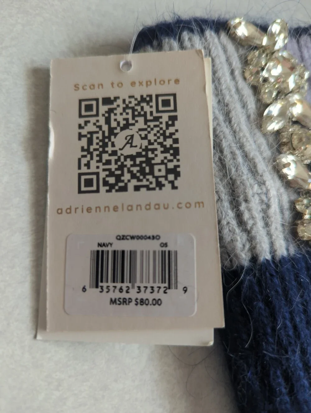Adrienne Landau Navy & Light Gray Crystal-Embellished Knit Fingerless Gloves
